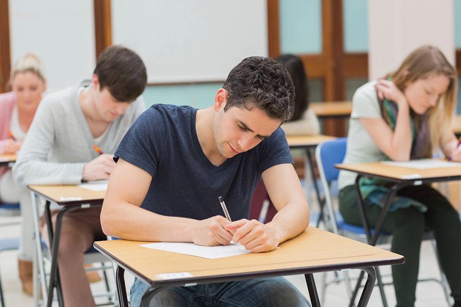 Students taking a test in a classroom in Anaheim